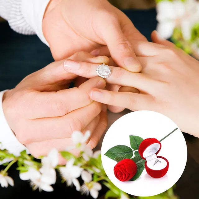 Valentine Special Adjustable Proposal Ring with Velvet Red Rose Alloy Crystal Platinum Plated Ring
